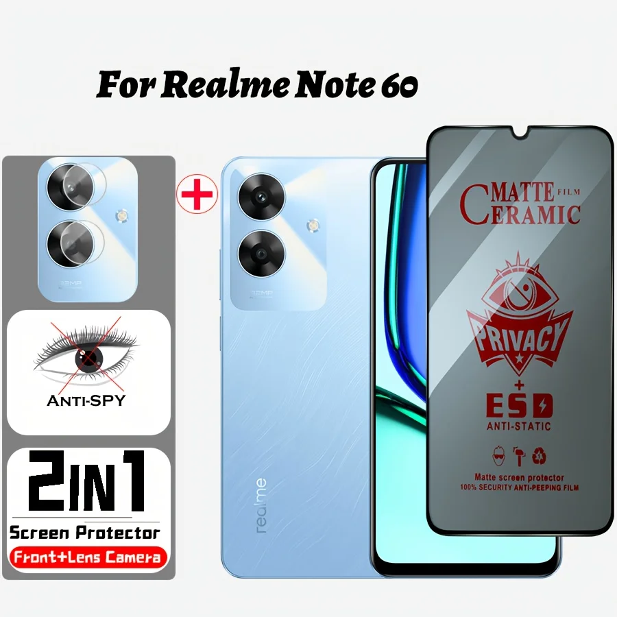 (2 in 1) Realme Note 60 Ceramic Tempered Glass for Realme Note 60 Camera Lens + Privacy Screen Protector