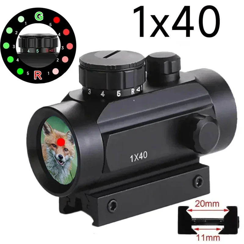 

Tactical 1x40 Telescope Reflex Red Green Dot Hunting Sight Riflescope with Free 11mm & 20mm Mount Rails