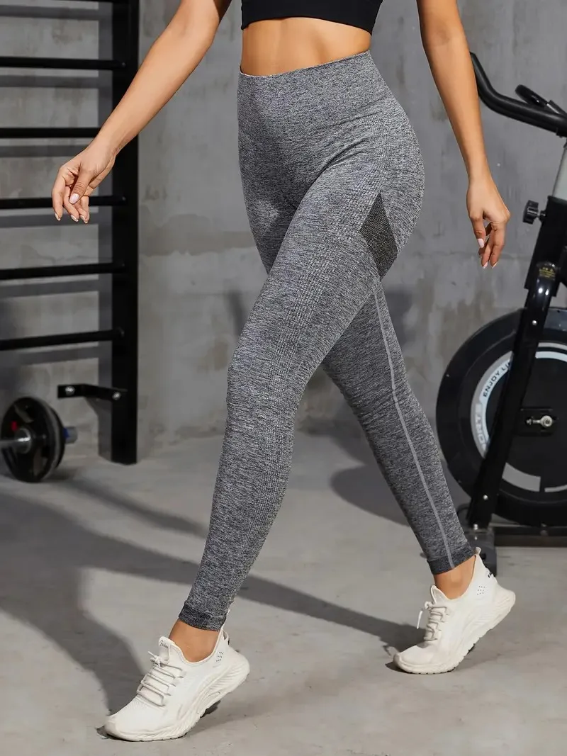 Pantalones de Yoga de Color sólido sin costuras para mujer, cintura alta, levantamiento de cadera, Leggings deportivos para Fitness, ropa deportiva