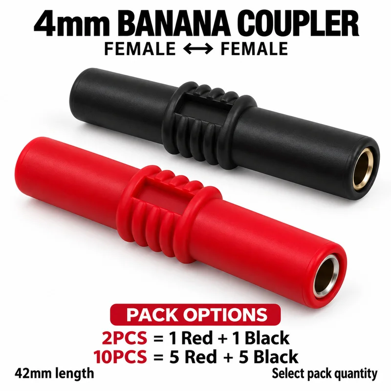 4mm Banana Socket Female to Female Coupler Red Black Insulated Jack Adapter 42mm Test Lead Extender Connector 2PCS 10PCS Options