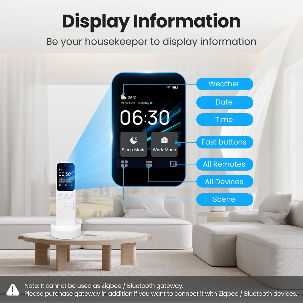 MIUCDA Tuya WiFi Smart Handheld Central Control Panel supports IR,RF,Wi-Fi,Zigbee and BLE,connecting various smart home devices