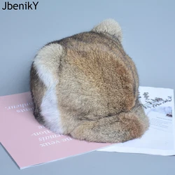 2024 New Style Women Rabbit Fur Cap Brim Cute Ears Hat Girls Winter Warm Real Natural Rabbit Fur Thick Warm Hats