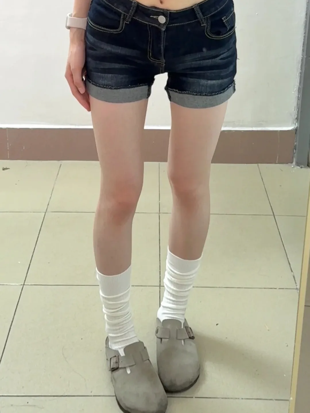 

Deep Blue High Waist Elastic Denim Shorts Women's Summer Sexy A-Line Hot Pants Washed out Shorts Ladylike Commute Style Jeans