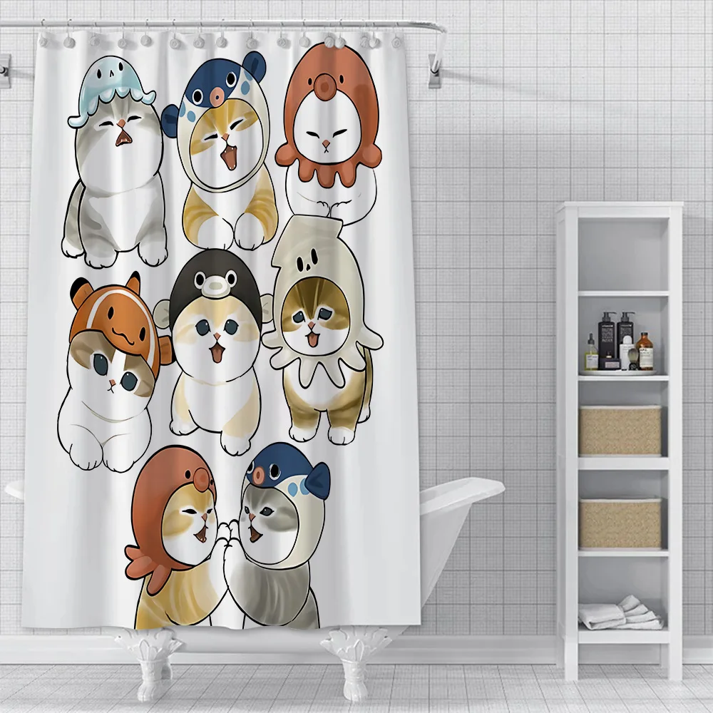 Shower Cute Cat Mofusands Curtain Waterproof Polyester Fabric Paint Colorful Bath Curtains Home Bathroom Decor Curtain With Hook view 2