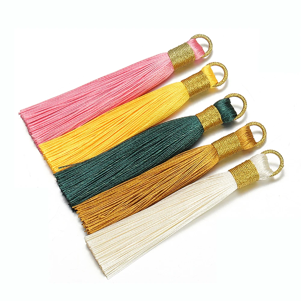 10pcs 8cm Long Silk Tassel Brush Gold Color Cord Vertical Tassel Charms Pendant for Jewelry Making DIY Earring Necklace Findings