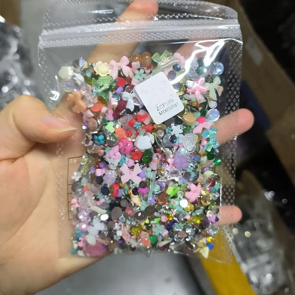 50g/Bag 3D Random Shapes Rhinestons Nail Charms Mixed Bow Flower Gem Bear Nail Art Decorations DIY Crafts Manicure  Accessories