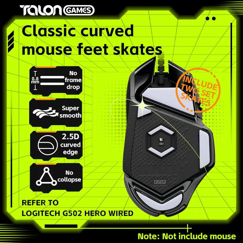 TALONGAMES-pies de ratón gris claro, patines de ratón de borde curvo personalizados para Logitech G502 Hero, repuesto de pies de ratón con cable, 2