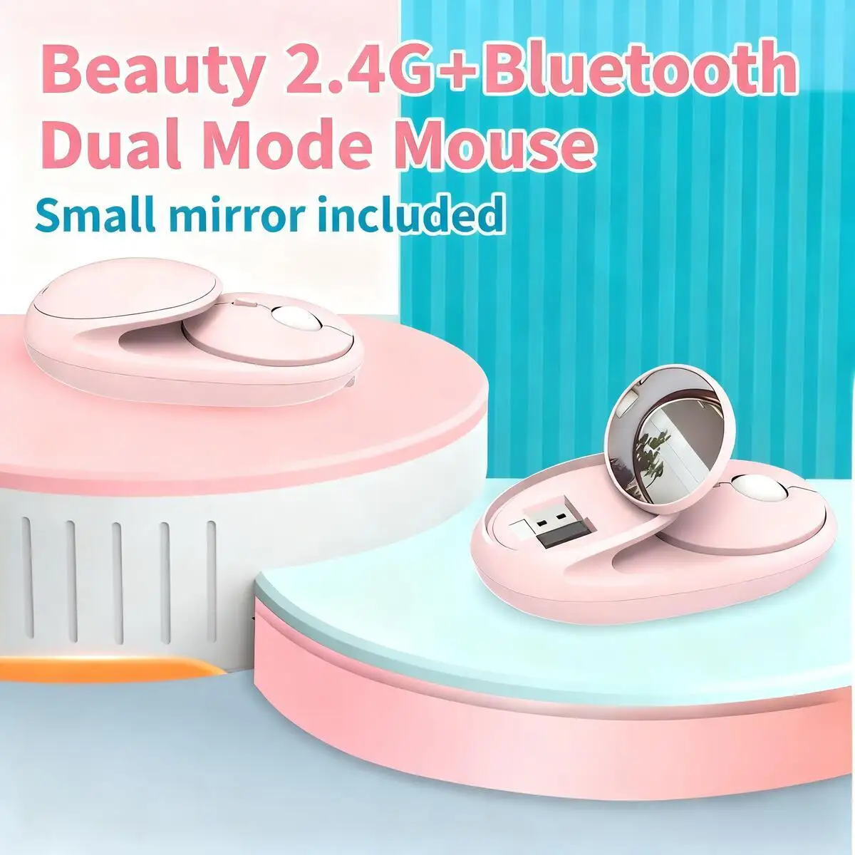 

Beauty Fashion Wireless Bluetooth Dual-mode Office Mouse With Small Mirror Type-C Charging Mute Mice For PC Laptop Accessories