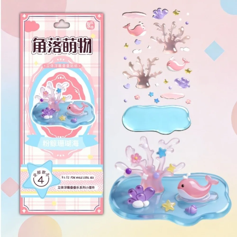 

Drop Glue 3D DIY Crystal Stickers Bear Rabbit Whale Cartoon Stacking Stickers Handcraft Removable Relief Ornament Stickers