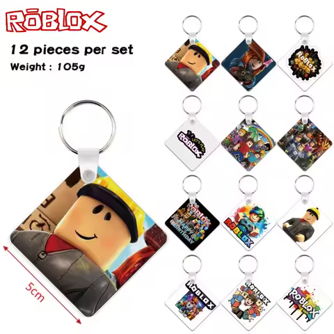 12 Pcs/set Hot Selling Roblox Creative Peripheral Cartoon Cute Square Keychain Boys Girls Backpack Decoration Daily Necessities