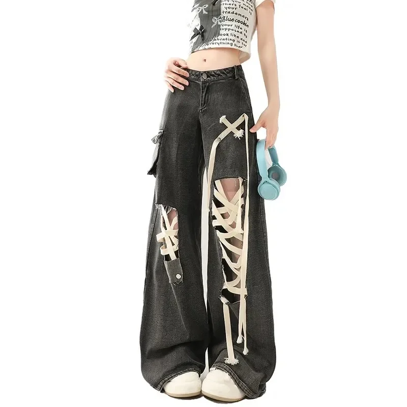 Women's High Waist Baggy Denim Pants, Boyfriend Trouser, Hip-hop Fashion, Vintage Streetwear, Wide Leg, Oversize, Y2K, 2024