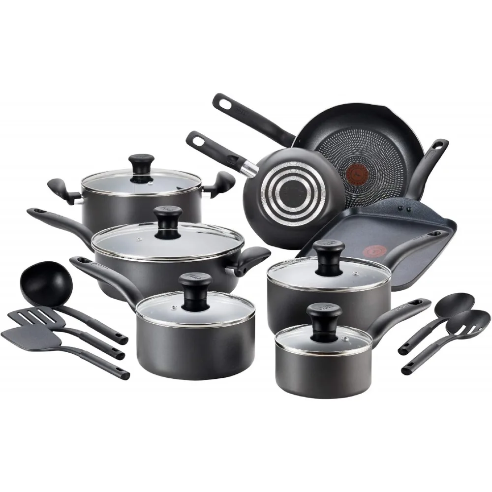 

Initiatives Nonstick Cookware Set 18 Piece, Oven Broiler Safe 350F, Kitchen Cooking Set w/ Fry Pans, Saucepans, Stockpots