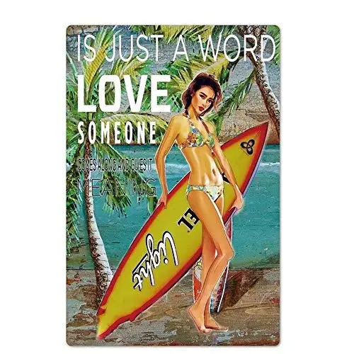 Vintage Metal Sign Tin Sign Pin Up Girl Word Love Man Cave Home Bar Bedroom Pub Club Wall Decor Signs 12x8inch