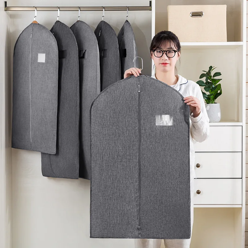 Cotton and Linen Style Oxford Cloth Hanging Garment Bag Organizer Storage Bag Cover Clothes Dust Cover Closet Dust Protector Bag