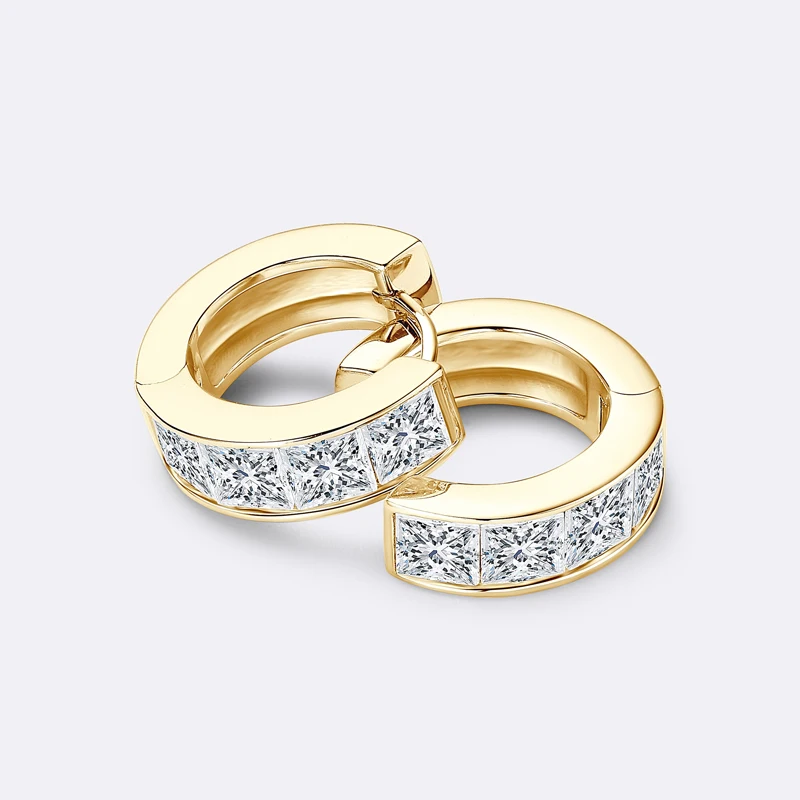 Imagem -03 - Anziw Princesa Corte Moissanite Hoop Brincos para Mulheres Pequenos Aros Huggie Jóias Diâmetro Interno 11 mm 100 925 Prata 3.20 Ctw