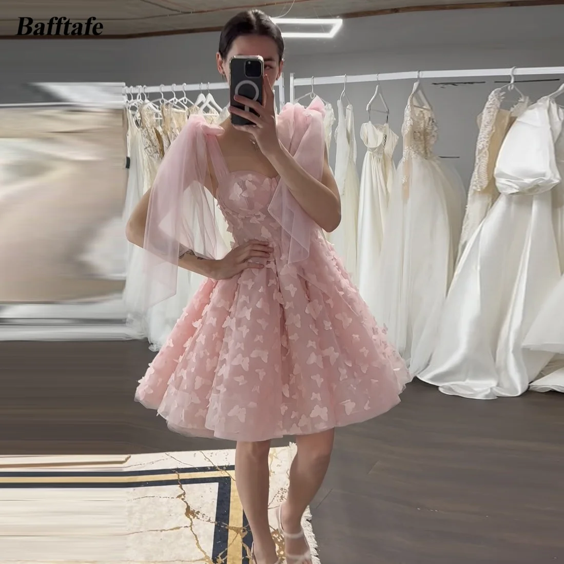 

Bafftafe Pink Above Knee Mini Prom Dresses Customized Butterfly Lace Formal Party Homecoming Gowns Special Occasion Dress 2026