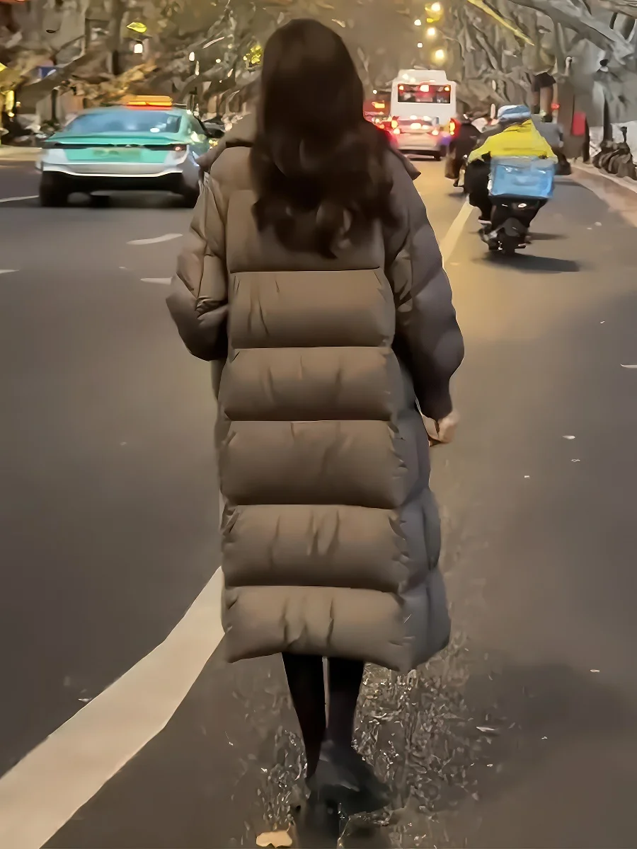 معطف شتوي نسائي من Faionable Thiened Fce مبطن باللون الأبيض Du down Jaet معطف بياقة واقفة معطف للتنقل بطول منتظم