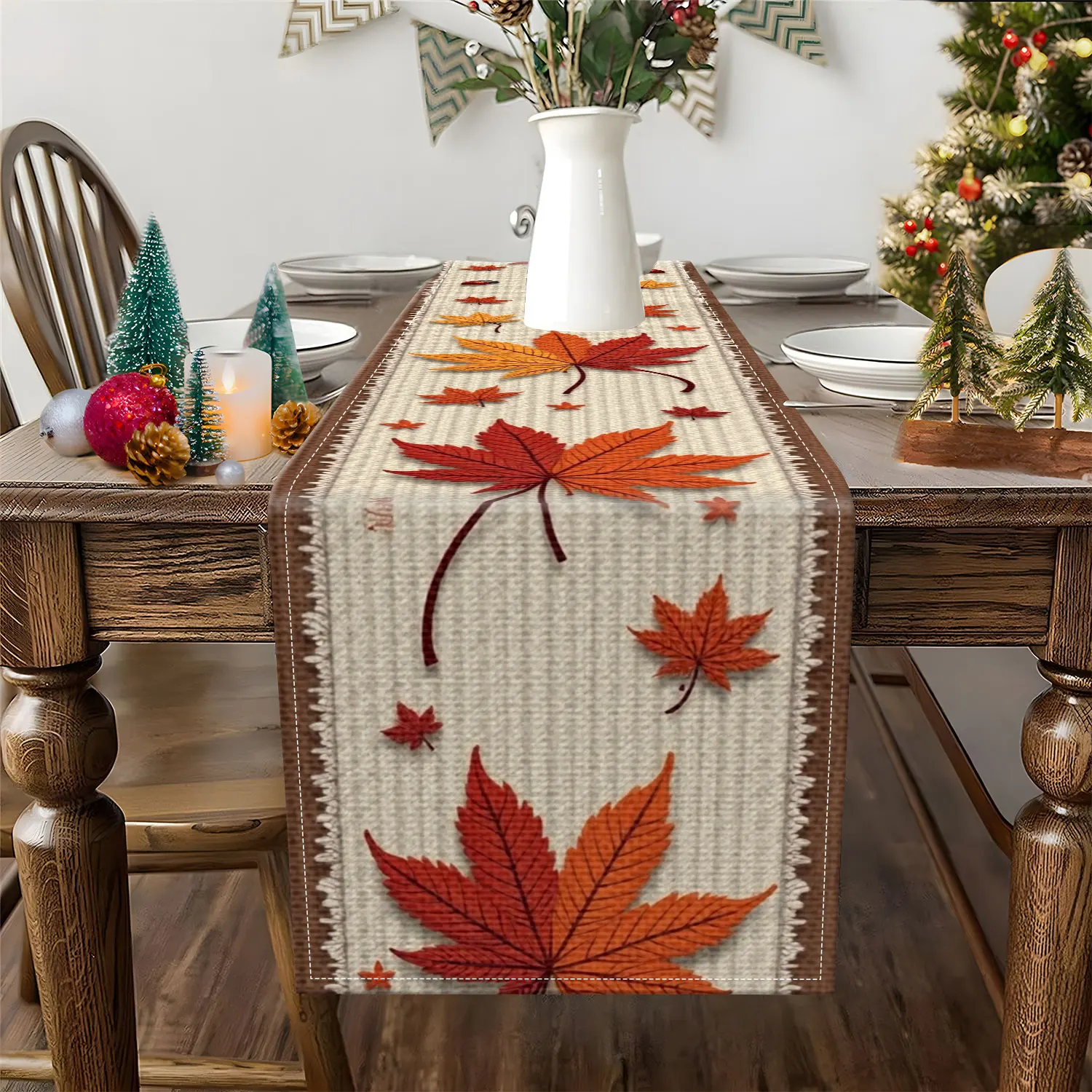 1 Piece of Autumn Maple Leaf and Acorn Themed Table Runner, Featuring Colorful Maple Leaf Patterns, Suitable for Autumn Family Gatherings, Thanksgiving Parties, Etc