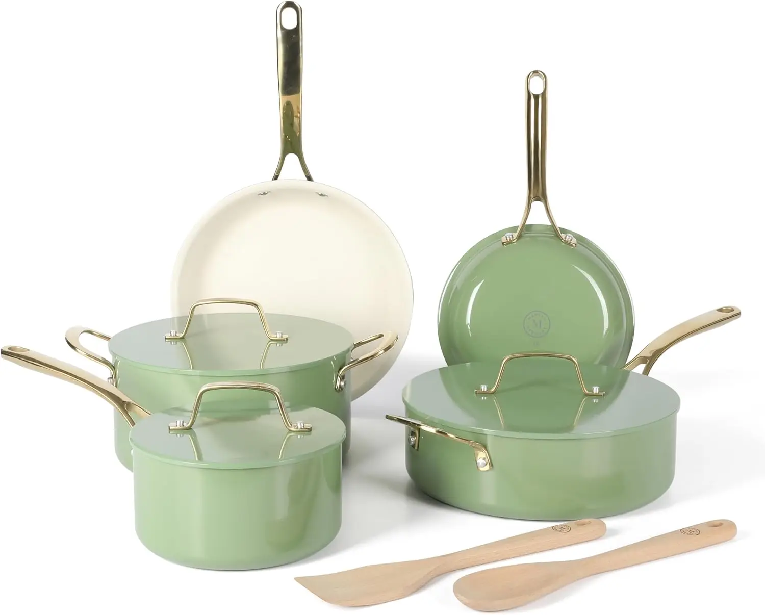 Martha Stewart Galway Premium Nonstick PFA Free Ceramic Interior 10 Piece Heavy Gauge Enamel Aluminum Pots and Pans Cookware Set