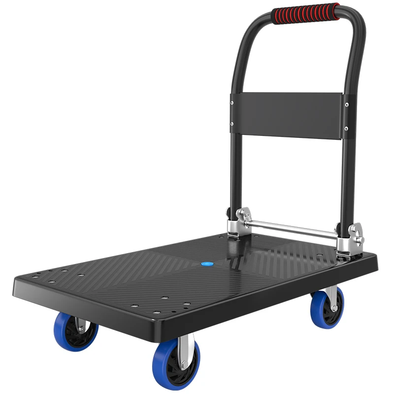 200kg Heavy Duty Manual Platform Trolley Industrial 4-Wheel Foldable Warehouse Hand Cart with High