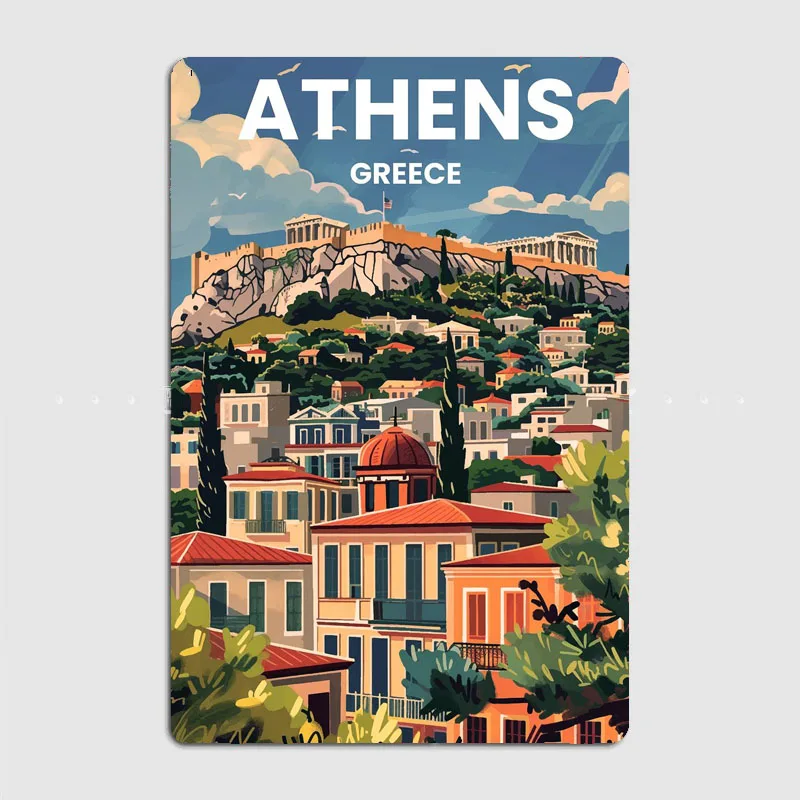 Athens capital of Greece Vintage Travel Scenery Poster Metal Sign Mural Plates Club Tin Home Decor Room Decoration Wall Decor