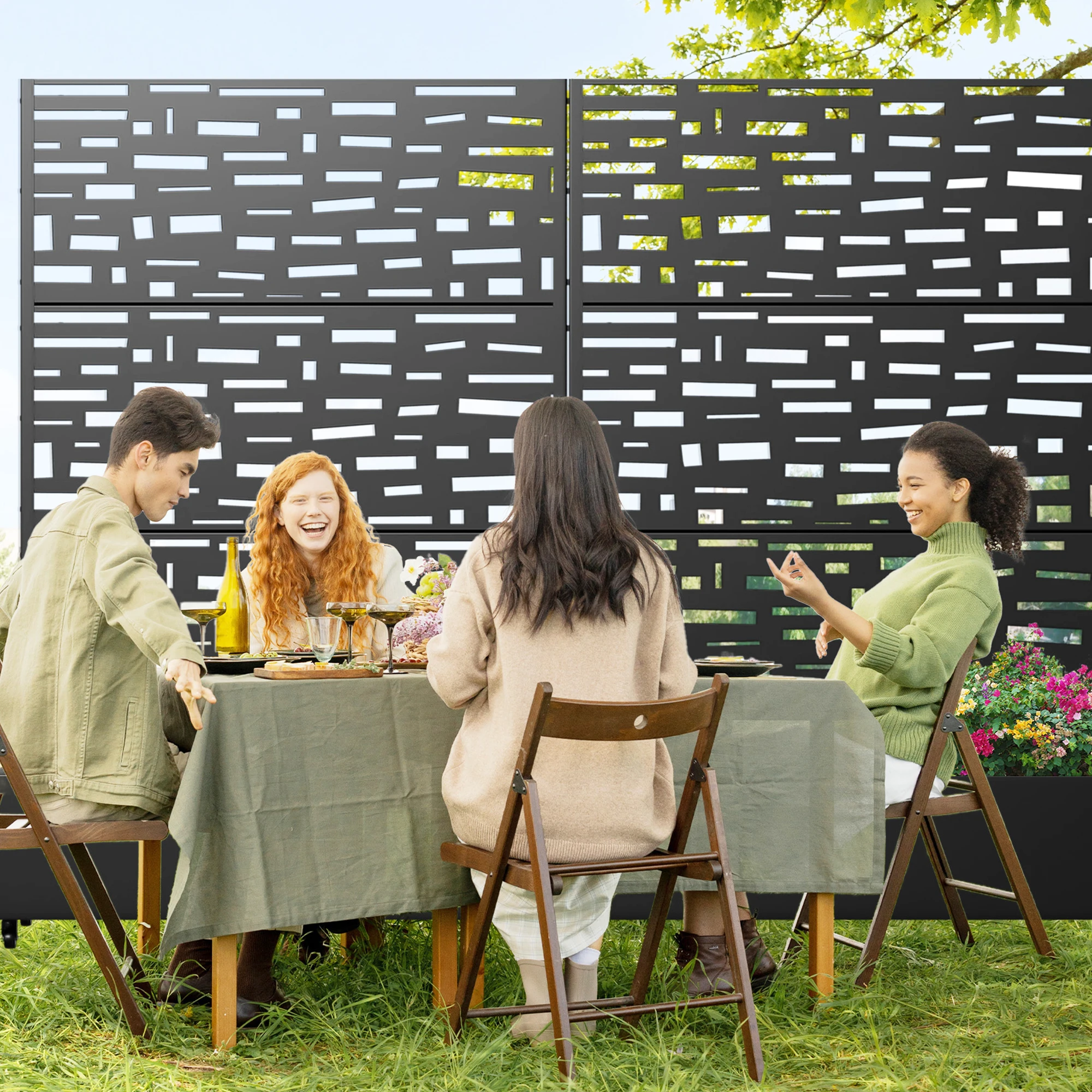 6 ft. H x 4 ft. W Metal Planter Box privacy screen Garden Bed with Trellis and Wheels - Black view 4