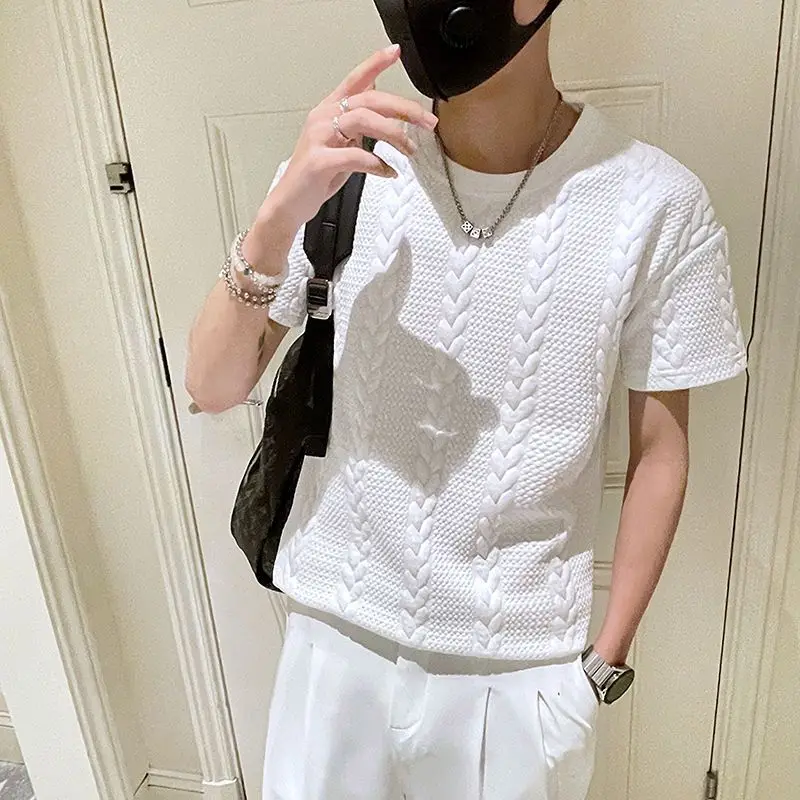 

Мужская футболка с коротким рукавом и круглым вырезом, однотонная Повседневная Приталенная футболка, T60, лето 2023