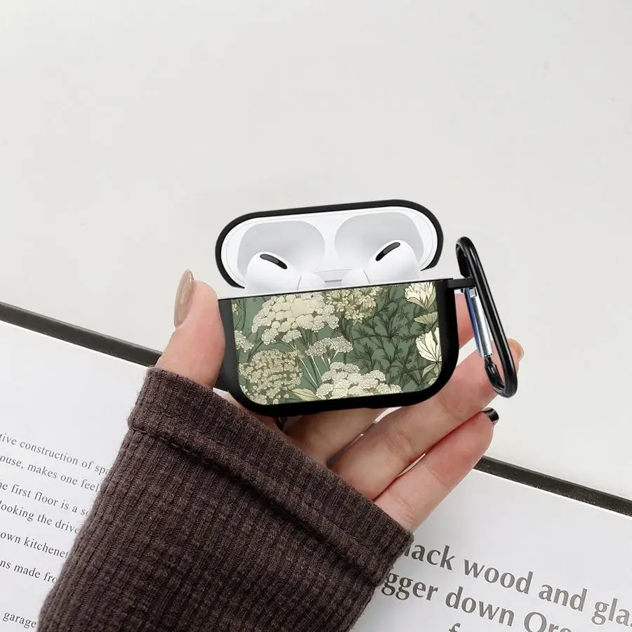Hülle für Airpods Pro Pro3 2 4 Pro2 3 1 Kopfhörerhüllen, grüne Vintage-Blumen