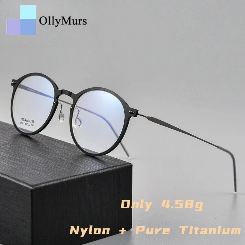 

OLLYMURS модные сверхлегкие нейлоновые очки в стиле ретро из чистого титана, круглая роскошная оптическая оправа для очков по рецепту для мужчин и женщин
