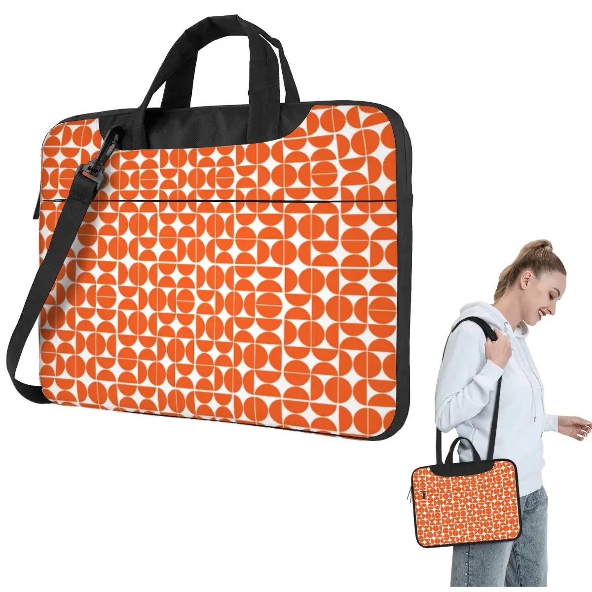 Mid Century Modern Geometric 04 Orange Crossbody Laptop Bag Case Computer Bag 13 14 15.6 Inch Notebook Pouch for Lenovo