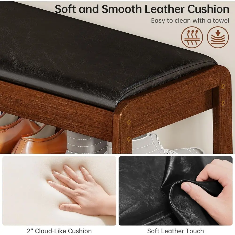 Wooden Flip-Top Shoe Rack Bench, 2-Level Organizer with Cushion for Entryway, Mudroom, and Foyer