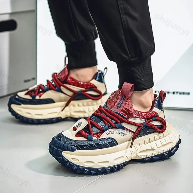 

Новая мужская повседневная обувь на толстой подошве, увеличивающая рост, весна 2024, удобные модные трендовые массивные кроссовки с цветными блоками, низкие кроссовки