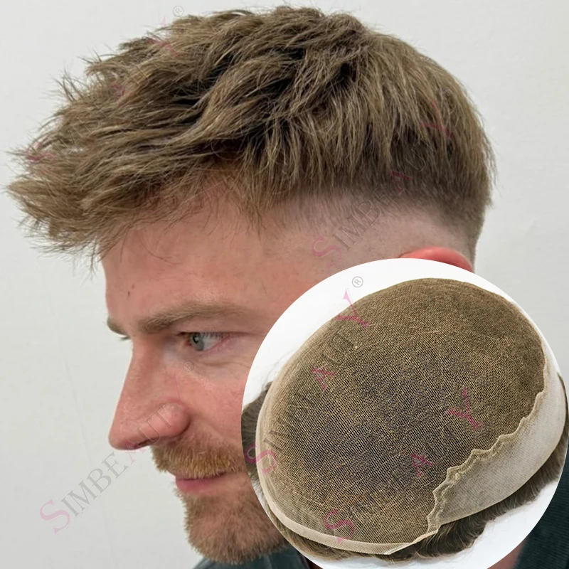 1B50 رمادي أسود بني أشقر 20 # Q6 السويسري الدانتيل الجبهة الشعر المستعار الرجال الأوروبي الشعر البشري الذكور نظام استبدال الشعر الطبيعي الاصطناعية #1