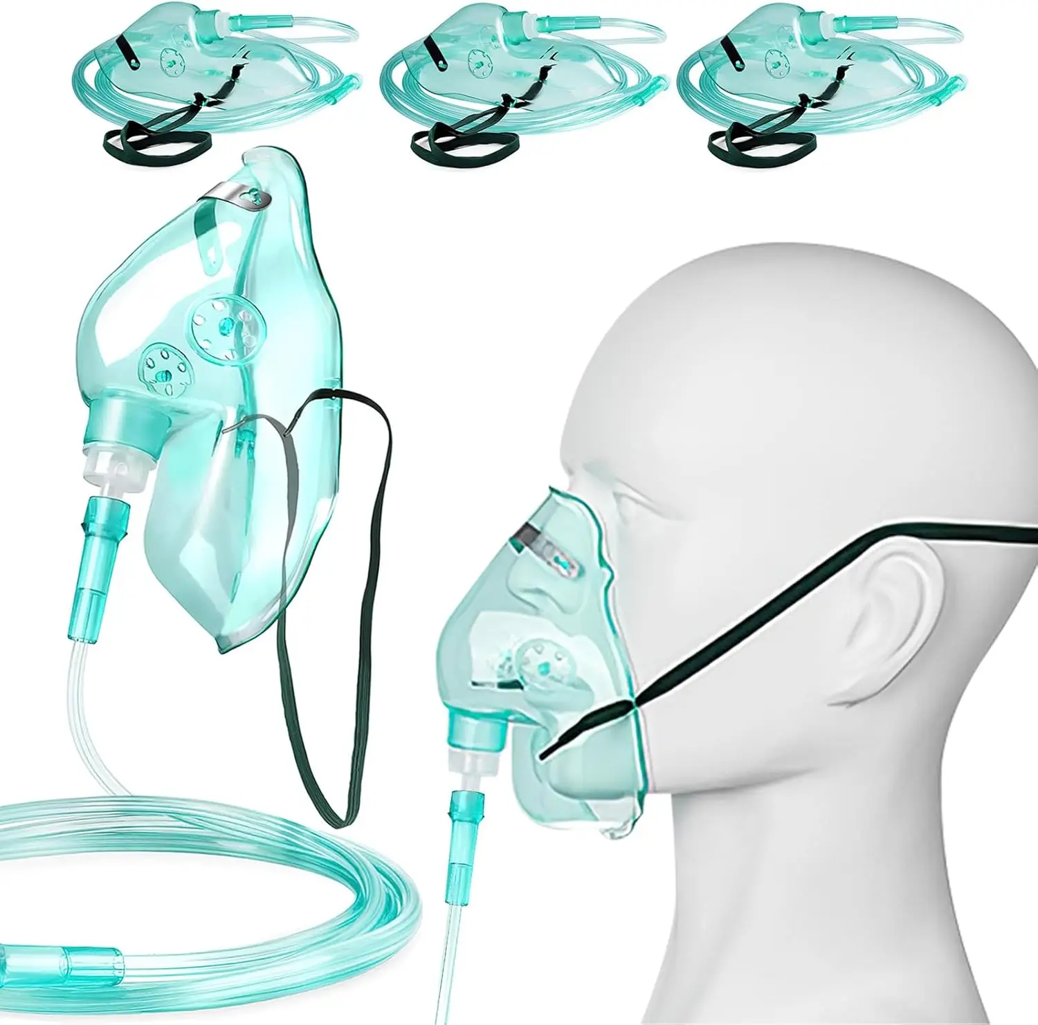 Adult Standard Oxygen Mask with 6.6ft Oxygen Tubing and Adjustable Elastic Strap, for Atomization and Oxygen Inhalation