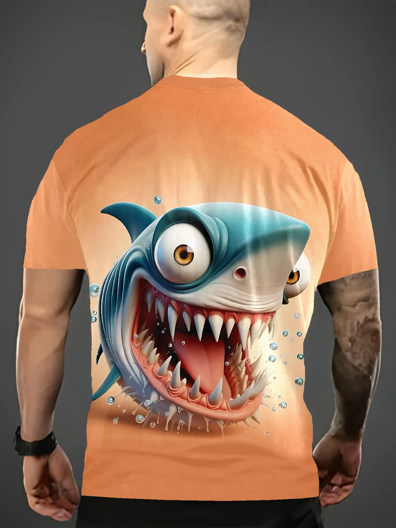 Funny Cartoon Ferocious Big Mouth Shark Water Bubbles Animal Graphic T Shirt for Men 3D All Over Print Streetwear Casual Tops