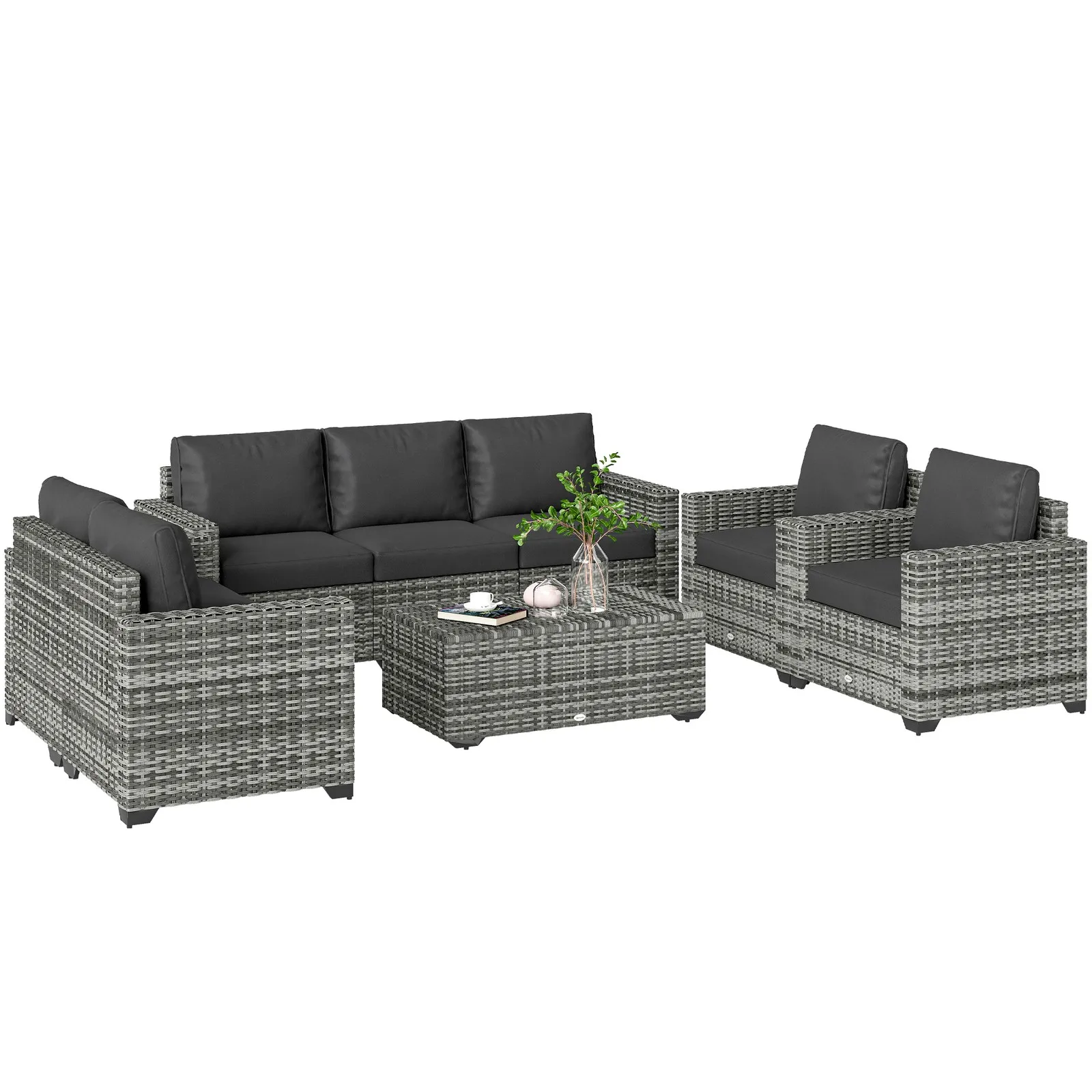 

5 Piece Patio Furniture Set Wicker Sectional Conversation & Storage Coffee Table