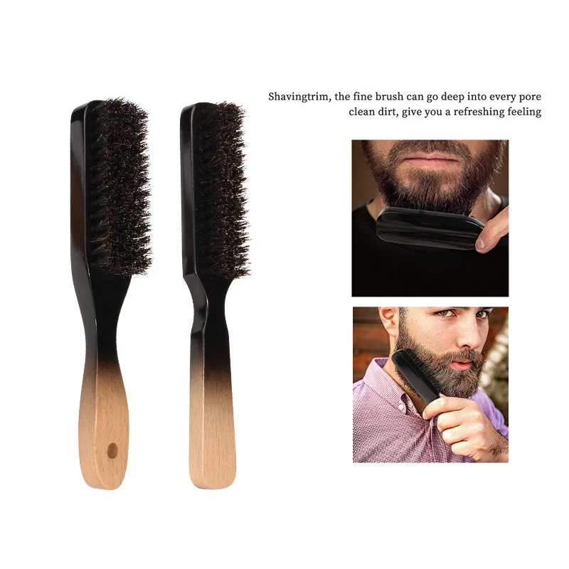 1 pz barba facciale spazzola per la pulizia dei capelli rotti parrucchiere rasatura manico in legno setole di cinghiale morbide Styling barbiere salone per la casa uomini