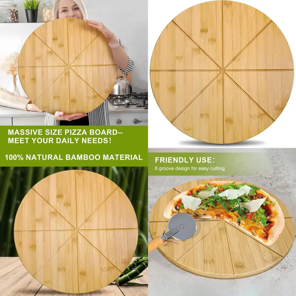

Очень большая 20-двусторонняя деревянная разделочная доска для бамбуковой пиццы с сервировочным подносом и канавками для резки