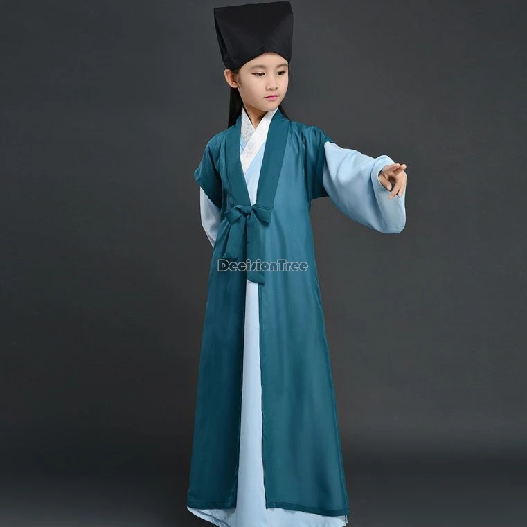 

2025 children ancient traditional style costumes cross collar long hanfu clothing chinese culture costumes performance costumes