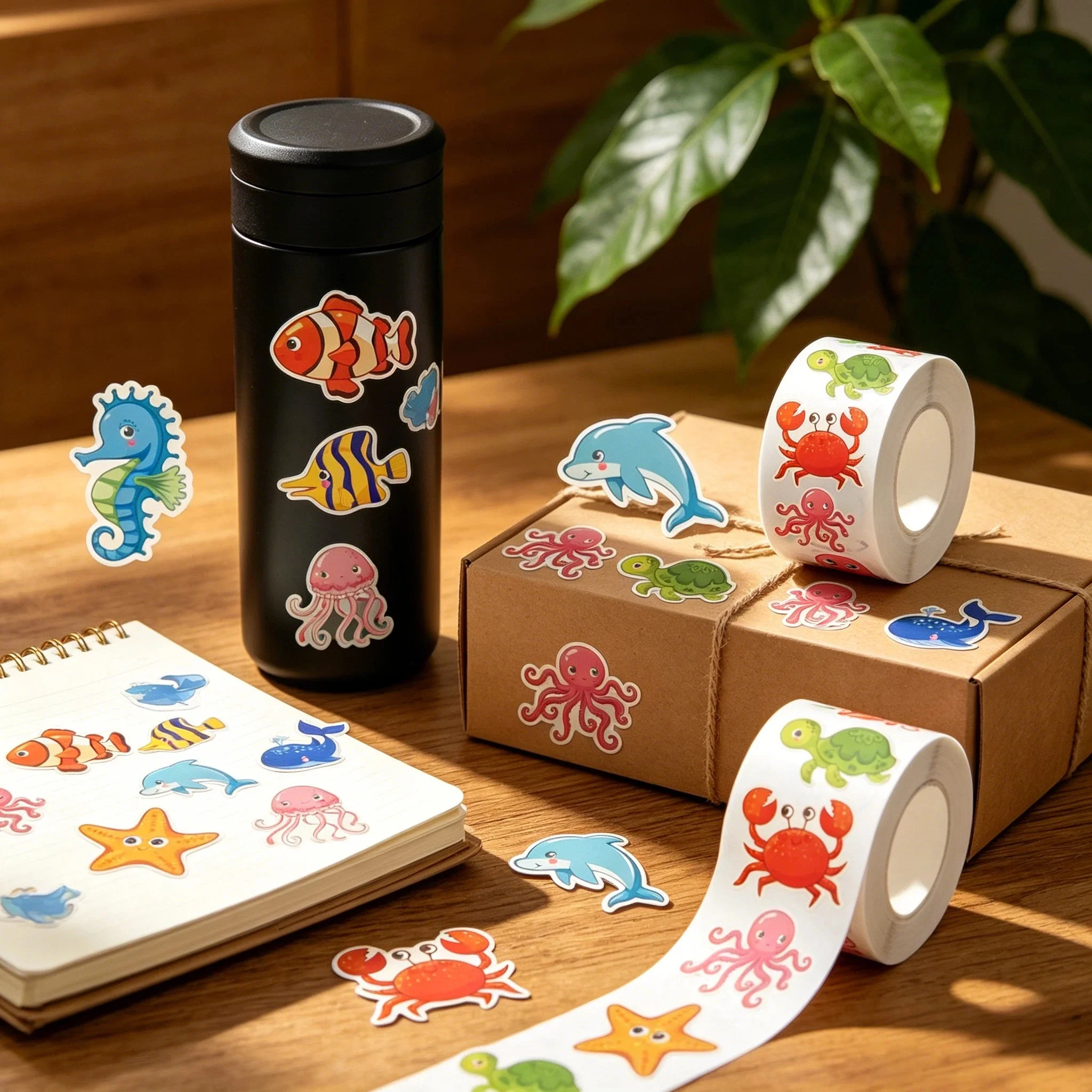 

500Pcs 1.5Inch 3.8cm Cute Sea Animal Stickers Roll Self Adhesive Waterproof Labels for Party Decor DIY Gift Sealing Supplies