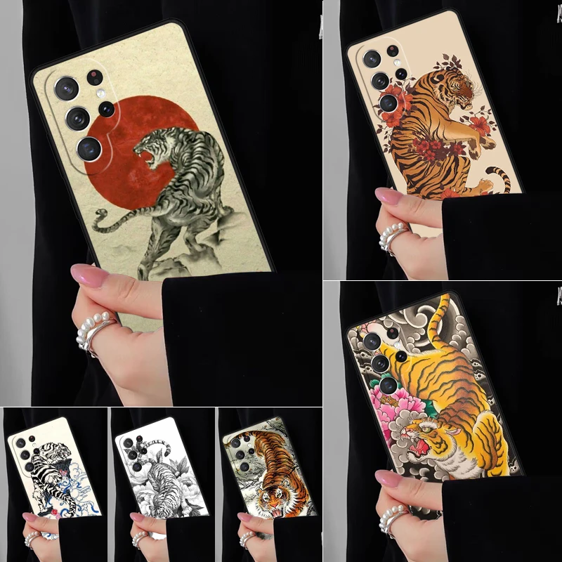 Japanese ukiyo-e Art Panther Tiger Phone Case For Samsung Galaxy S25 S24FE S23 S22 S21FE S20 S10 Plus Ultra Note20 10Pro Cover