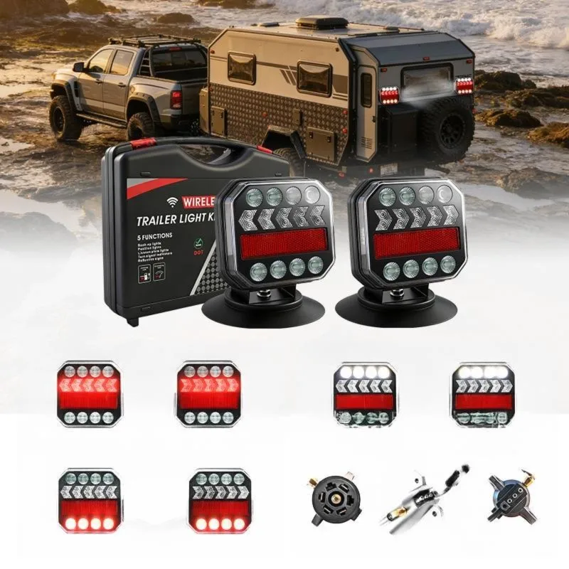 Magnetic LED Trailer Light Kit, Wireless Rechargeable IP67 Waterproof Tow Lights For Trucks, Boats, Rvs, Campers, US Plug