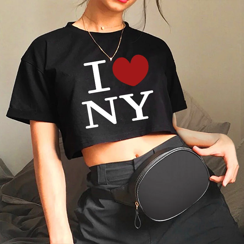 Y2K 여성 라운드넥 반팔 티셔츠, 레터 프린트 오픈 배꼽, 유럽 및 미국 상의, 여름 신상