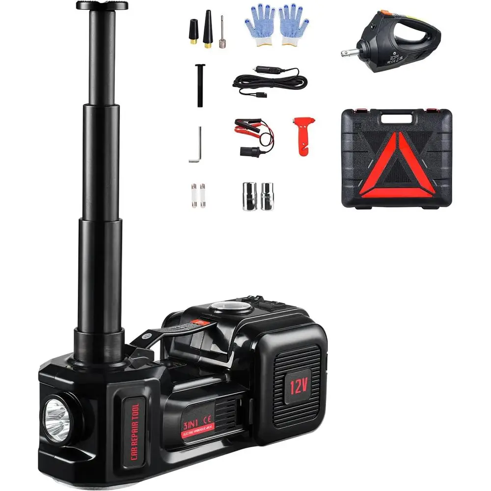 

Electric Car Jack, 5 Tons /11000 lbs, Scissor Jack with Built-in Iator, 12V Tire Change Replacement with Impact Wrench & LED Lig
