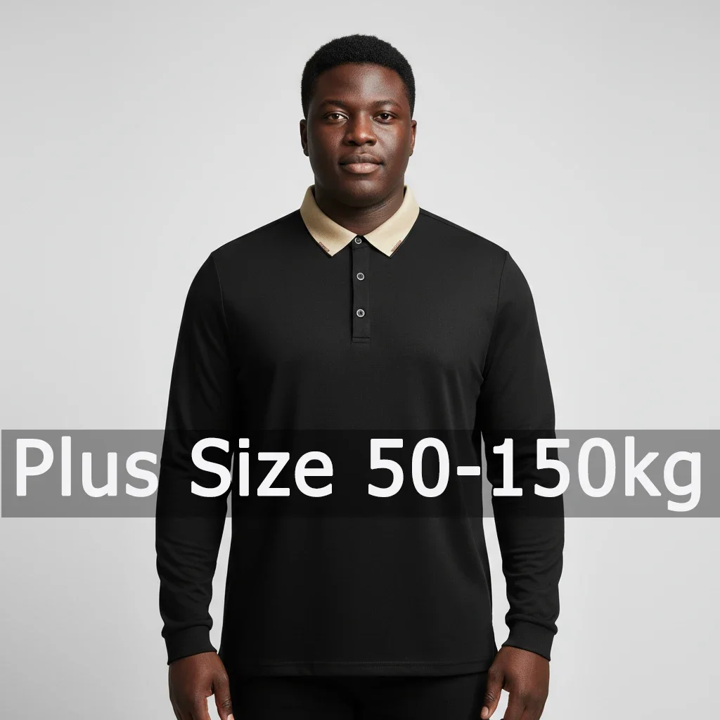 

Мужская футболка больших размеров с длинным рукавом, черная рубашка поло, осень-зима, деловые формальные топы 7XL, 8XL, 9XL, 50-150 кг, мужская одежда больших размеров
