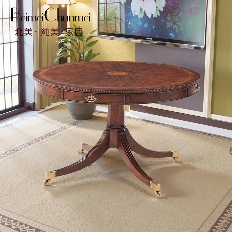 

British classic copper decorative dining table mahogany solid wood round dining table dining table