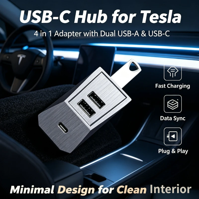 Glovebox USB Hub For Tesla New Model Y 2026 Juniper 2025 Model 3 Highland  Type-C Port Digital Display Splitter Docking