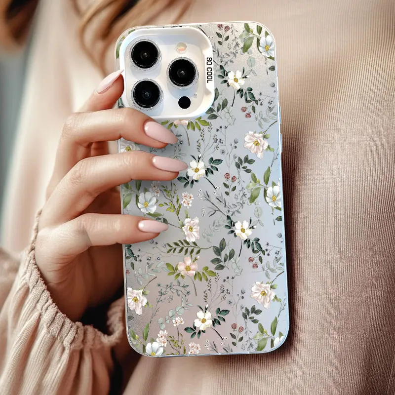 

Small White Flowers Laser Phone Case For iPhone 15 14 Pro Max Plus 17 16 Pro Max 13 12 11 Mini Pro Max Shockproof Back Covers