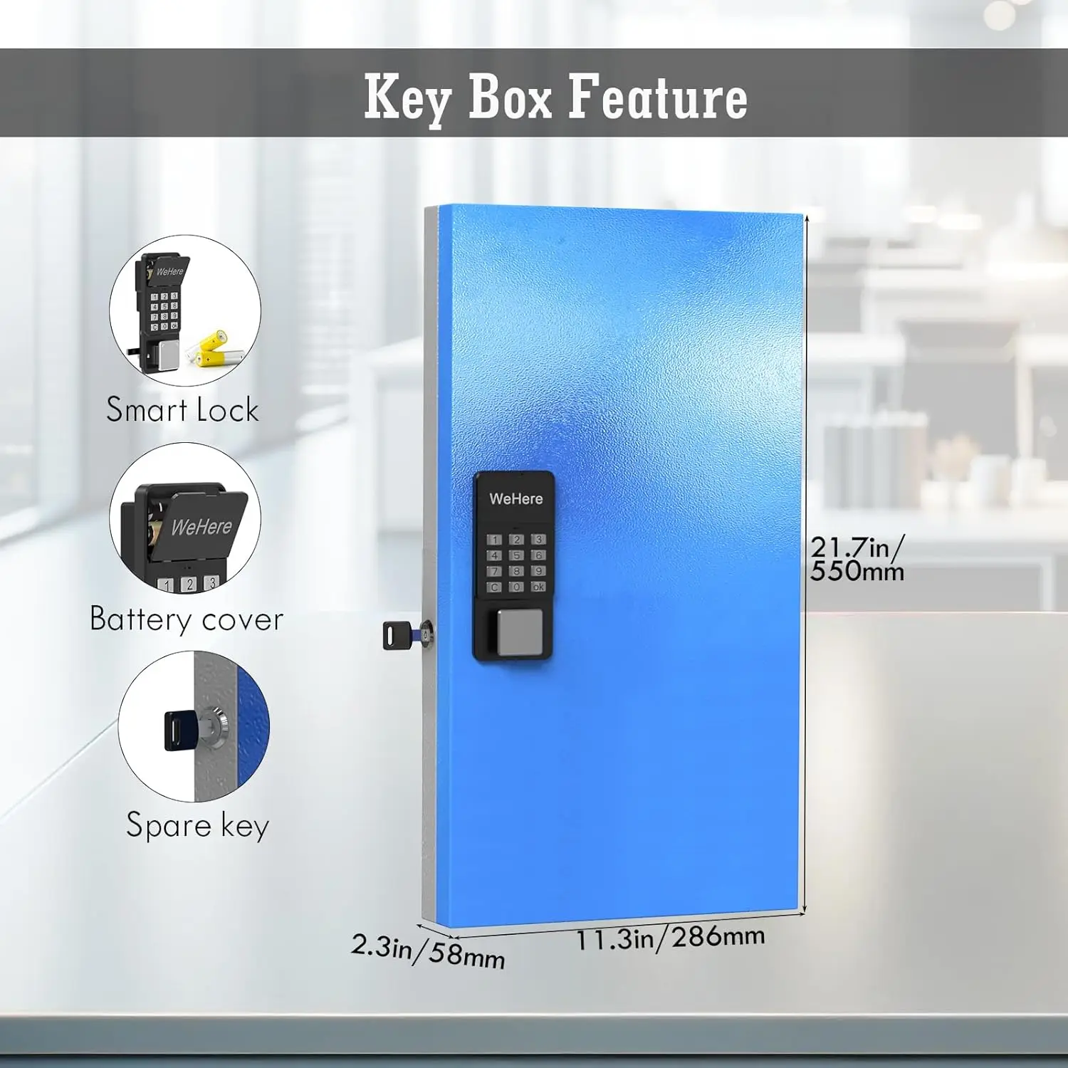 WeHere 48 Key Lock Box, Intelligent Wall Mounted Key Storage Cabinet,OTP/APP Bluetooth/fixed Code Unlocking Key Management Safe