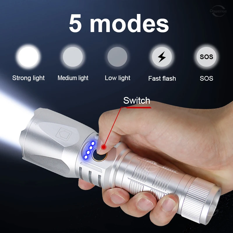 90000LM Most Powerful LED Flashlight USB Rechargeable High Power Tactical Flash Light 18650 Zoom Long Shot 3000M Spotlight Torch